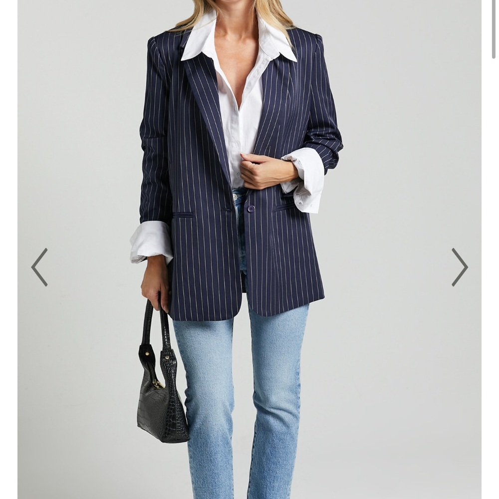 Showpo Blue Pinstripe Blazer Relaxed Fit
